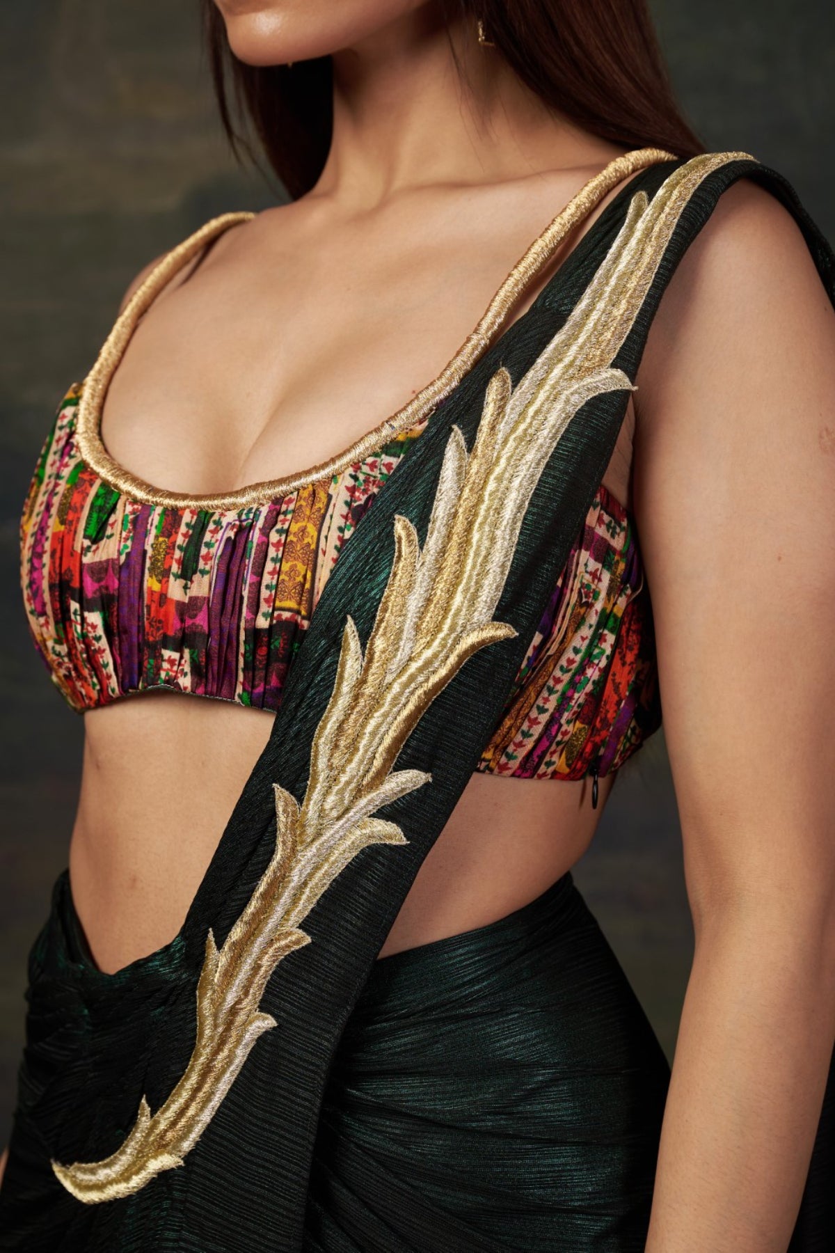 Mira - Green Intricate Handwork Pre-Draped Saree