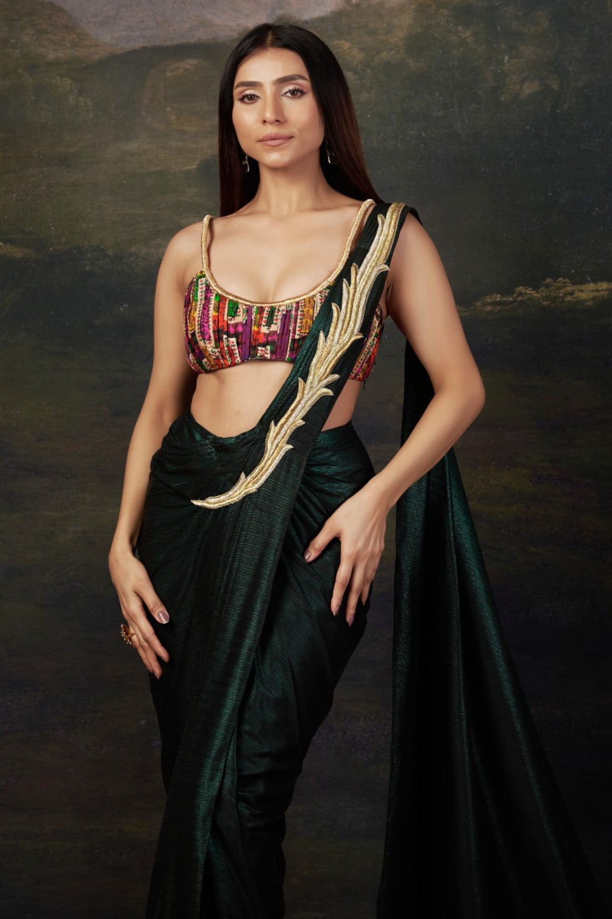Mira - Green Intricate Handwork Pre-Draped Saree