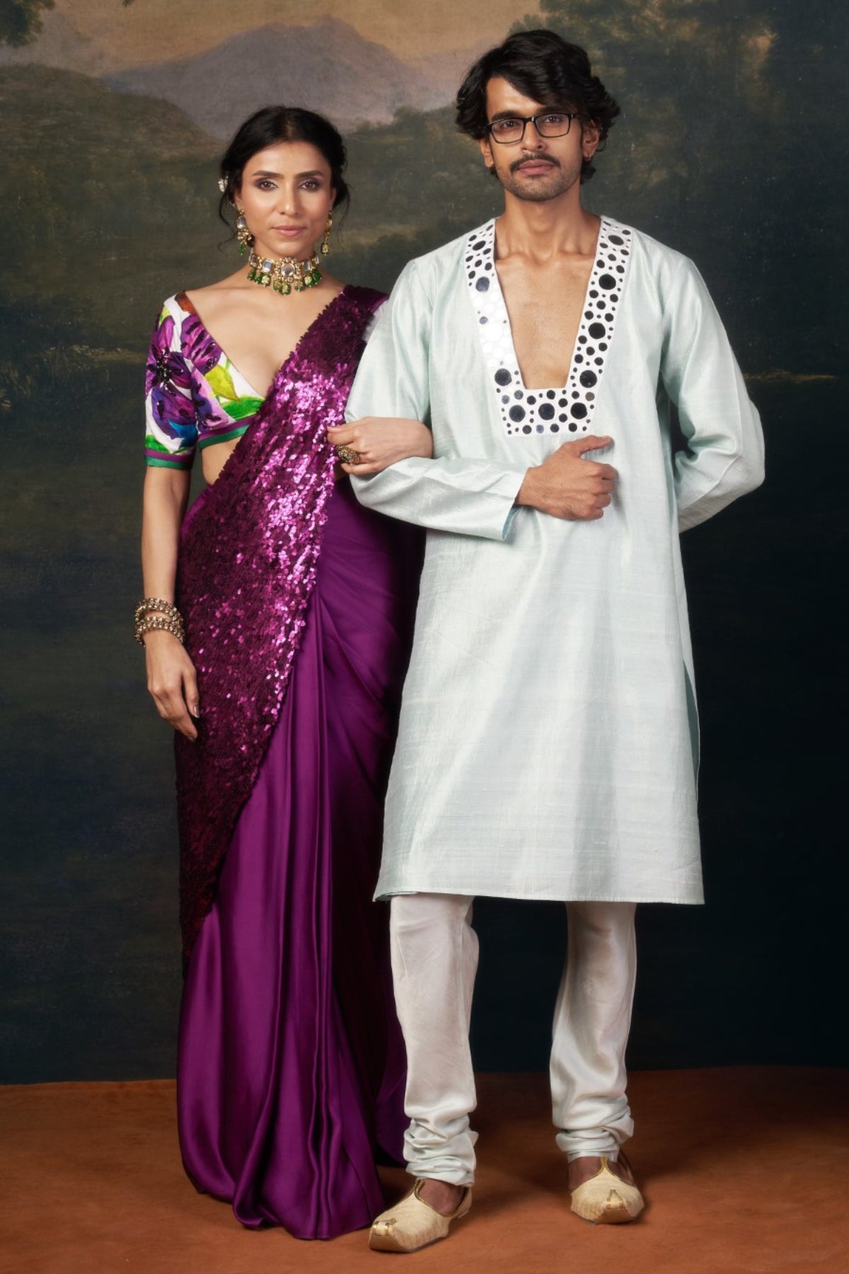 Magenta Signature Floral Print Saree with Hand-Embroidered Blouse