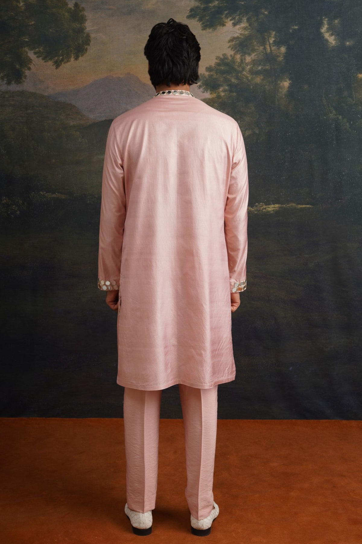 Mrit Clay Pink Full Hand Embroidered Mirror Work Kurta Set