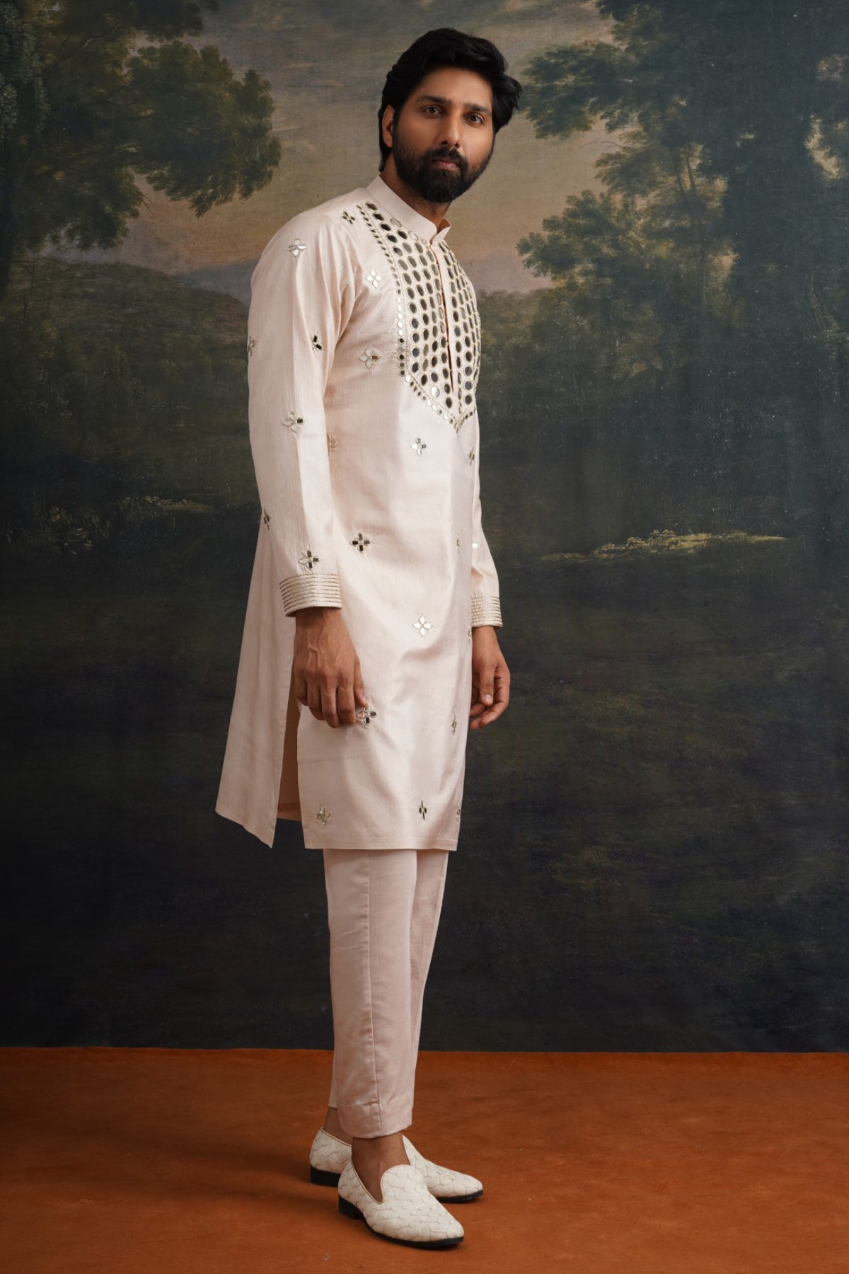 Prith Golden Sand Hand-Embellished Mirror Work Kurta Set