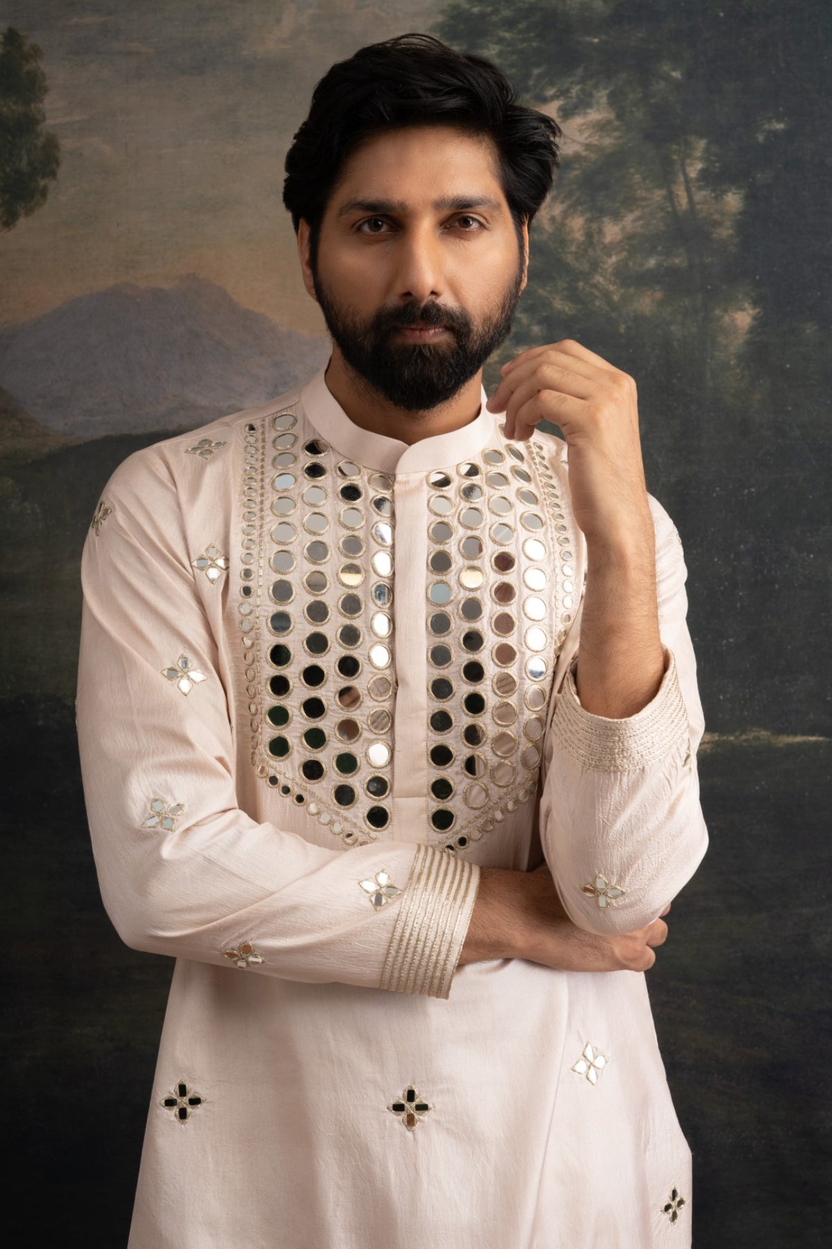 Prith Golden Sand Hand-Embellished Mirror Work Kurta Set