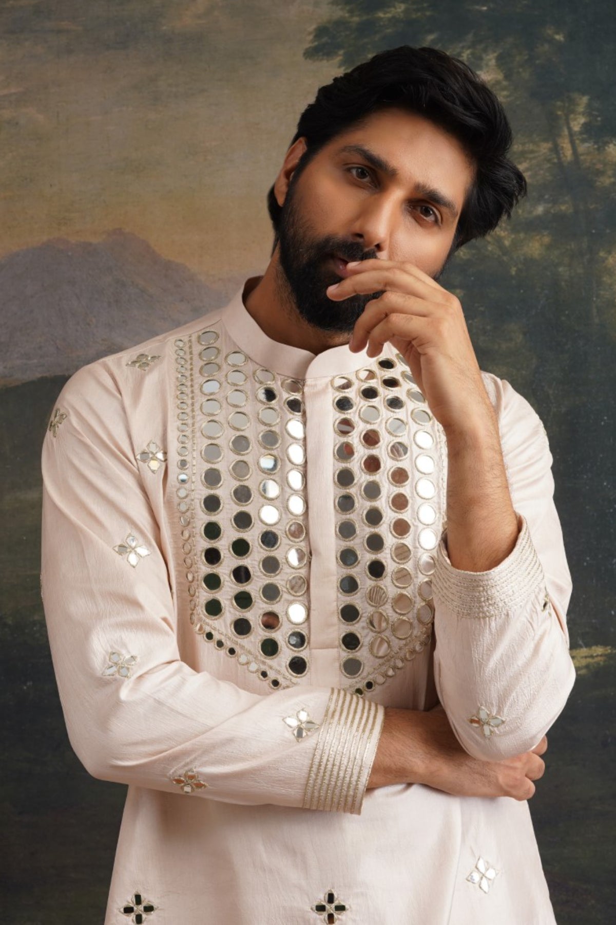 Prith Golden Sand Hand-Embellished Mirror Work Kurta Set