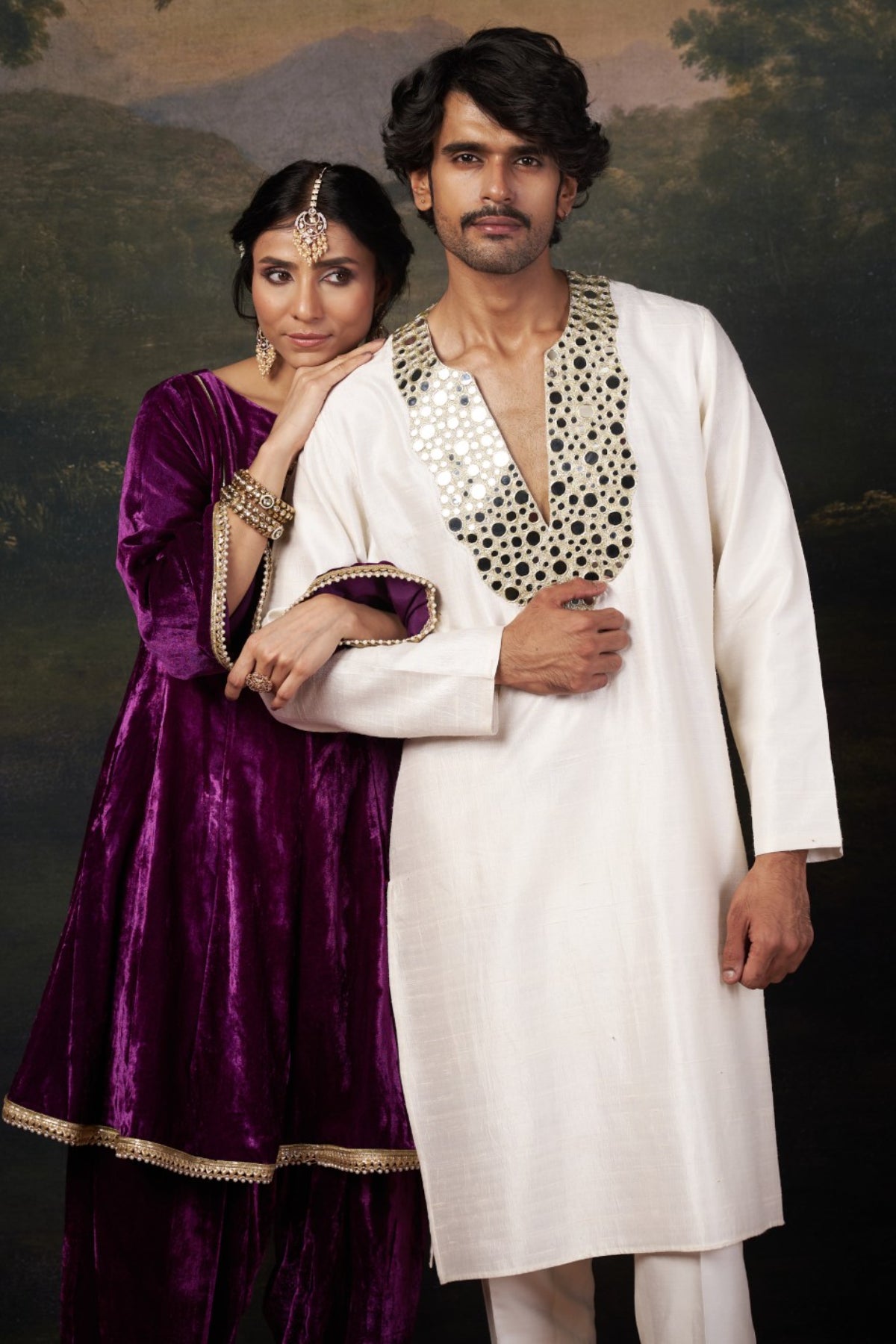 Meher - Purple Hand-Embroidered Velvet Kalidar Anarkali Set