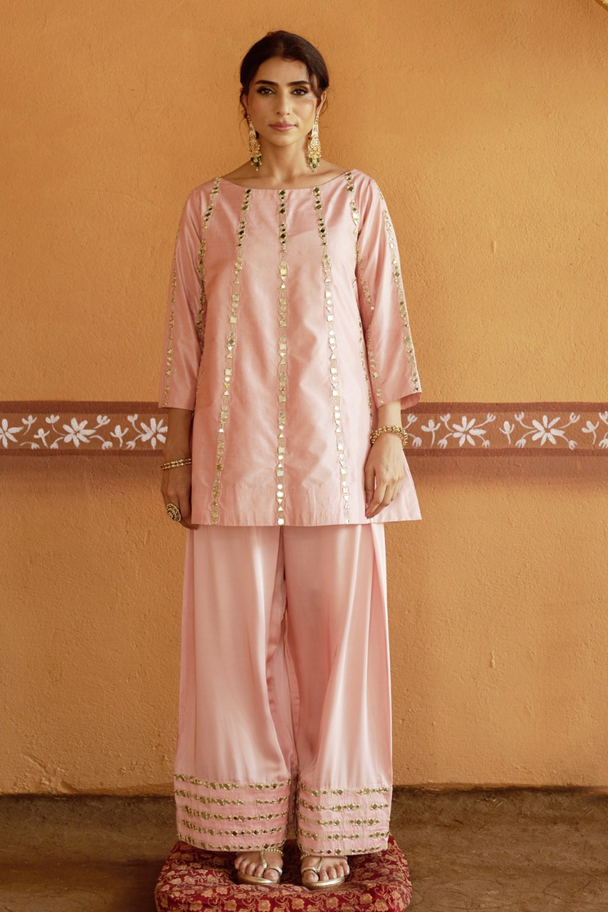 Roop Pink Short Kurta With Broad Pleated Pant Set