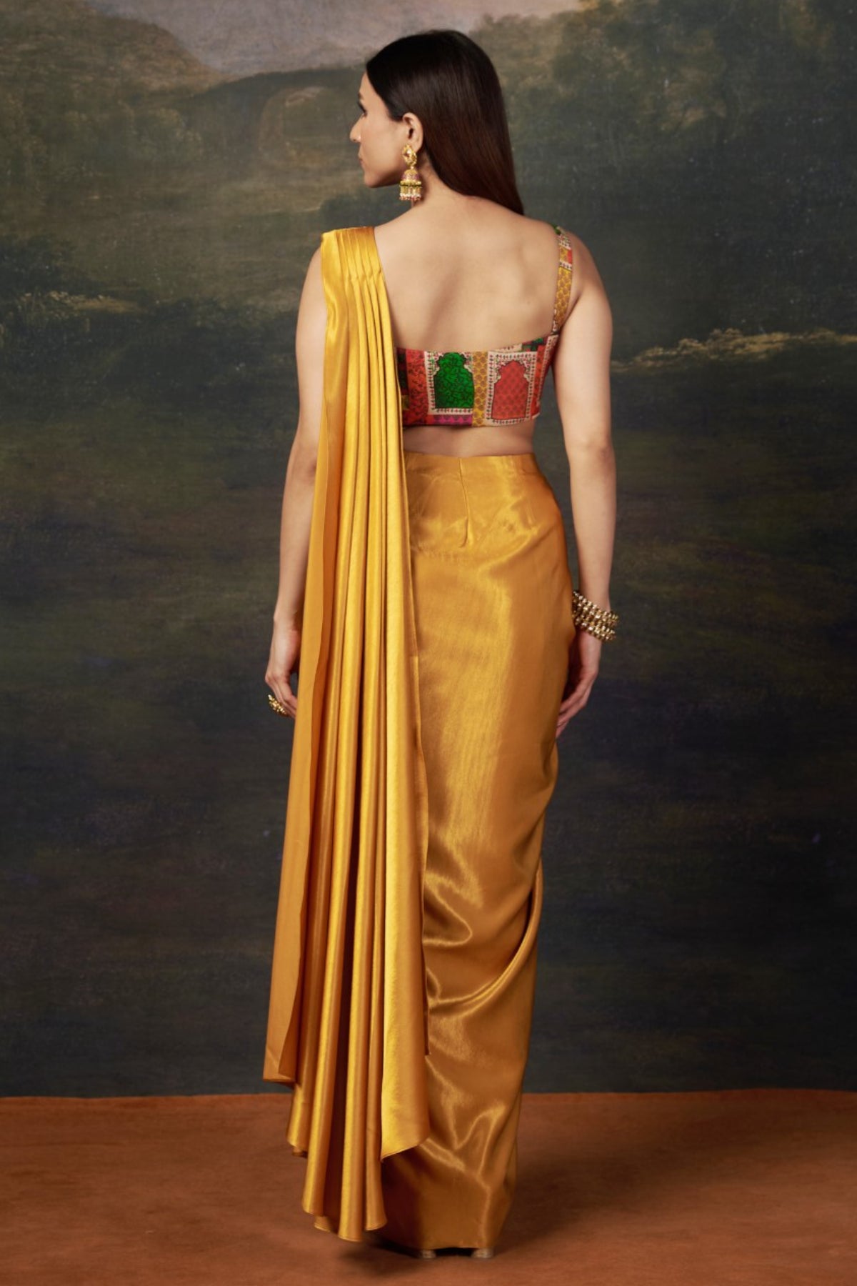 Kanak -Liquid Gold Hand-Embroidered Pre-Draped Saree