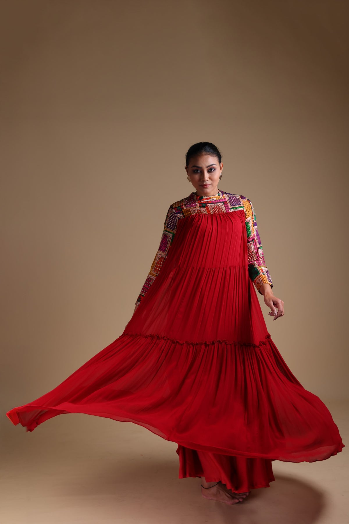 Seeya - Red tiered maxi style kurta set