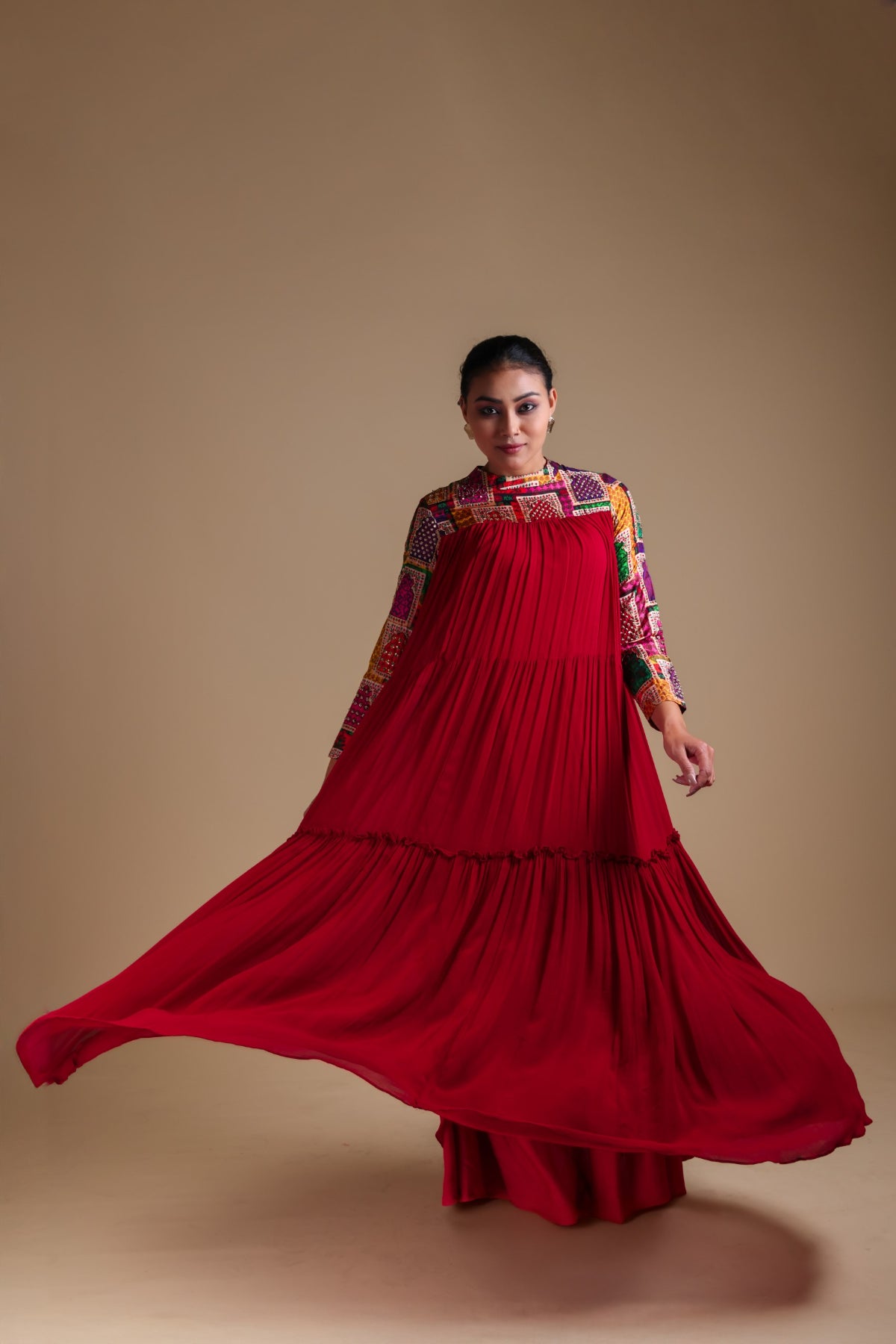 Seeya - Red tiered maxi style kurta set