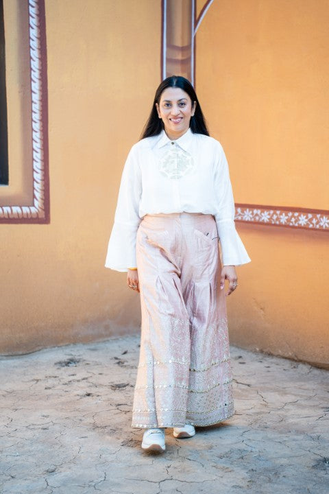 Logo shirt with mirror work pant set