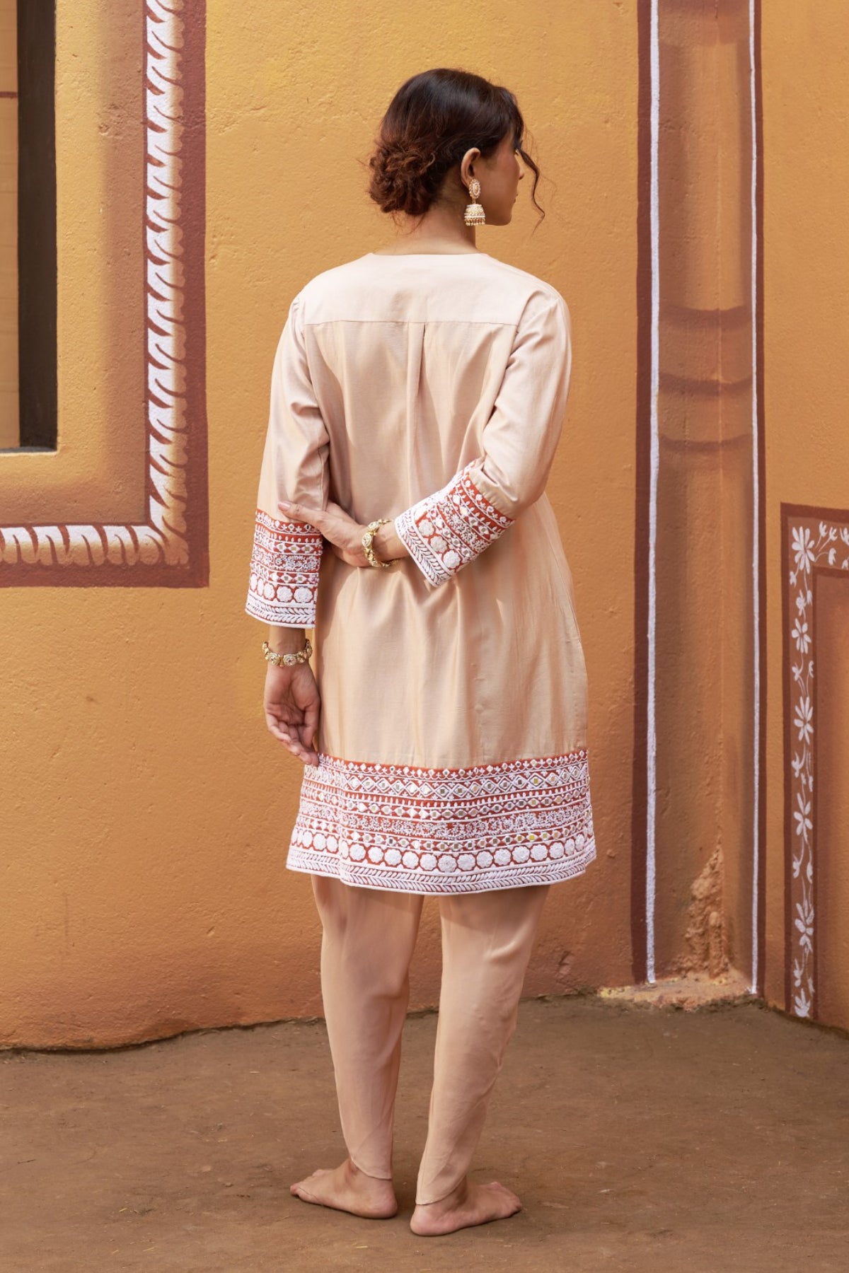 Sthira Beige Half-And-Half Kurta With Tulip Pant Set