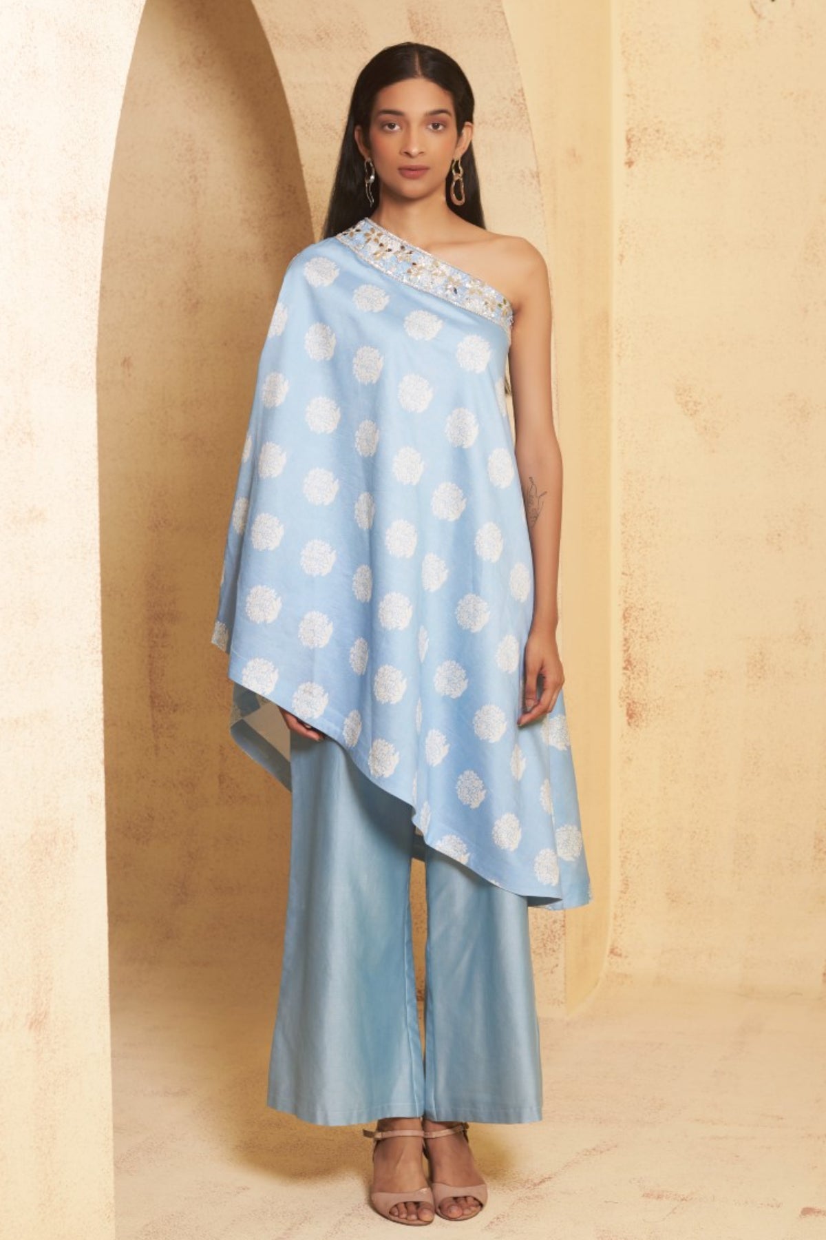 Tanvi Hand Embroidered Off Shoulder Tunic Set