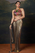 Tara – Gold Backless Halter Neck Hand-Embroidered Blouse