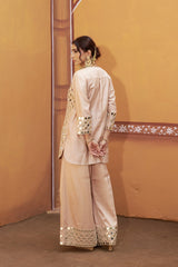 Fully hand embroidered short cris cross kurta with pleated pants