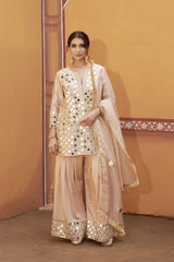 Fully hand embroidered short cris cross kurta with pleated pants