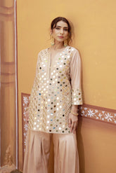 Fully hand embroidered short cris cross kurta with pleated pants