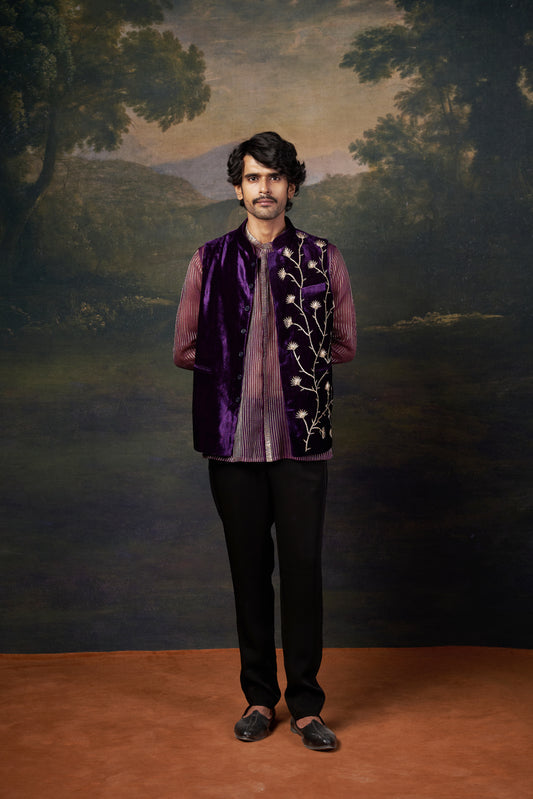 Pure Organza Hand-Embroidered Shirt with Hand embroidered Jacket set