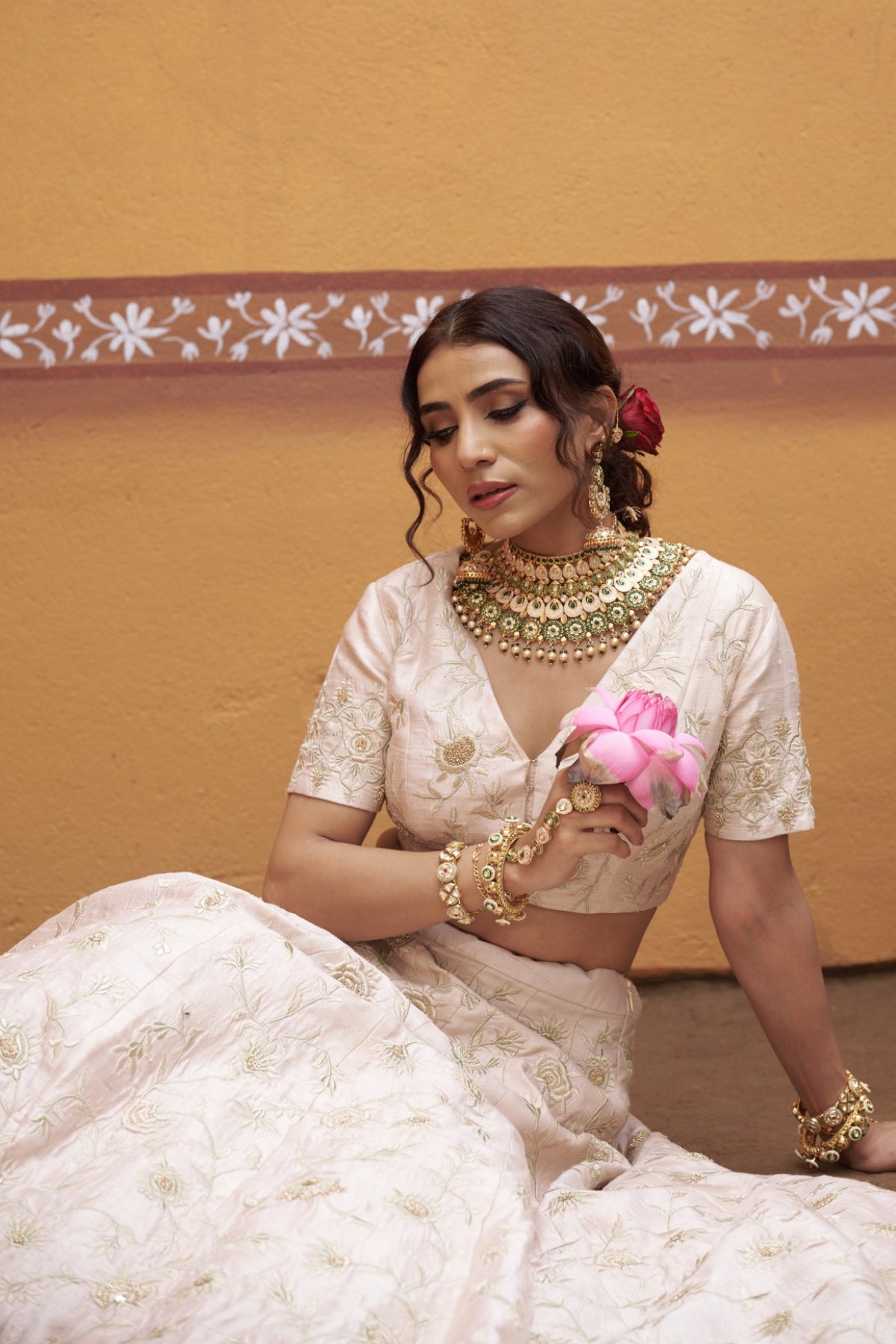 Vasundhara - Ivory Gold Jaal Work Fully Embroidered Lehenga Set