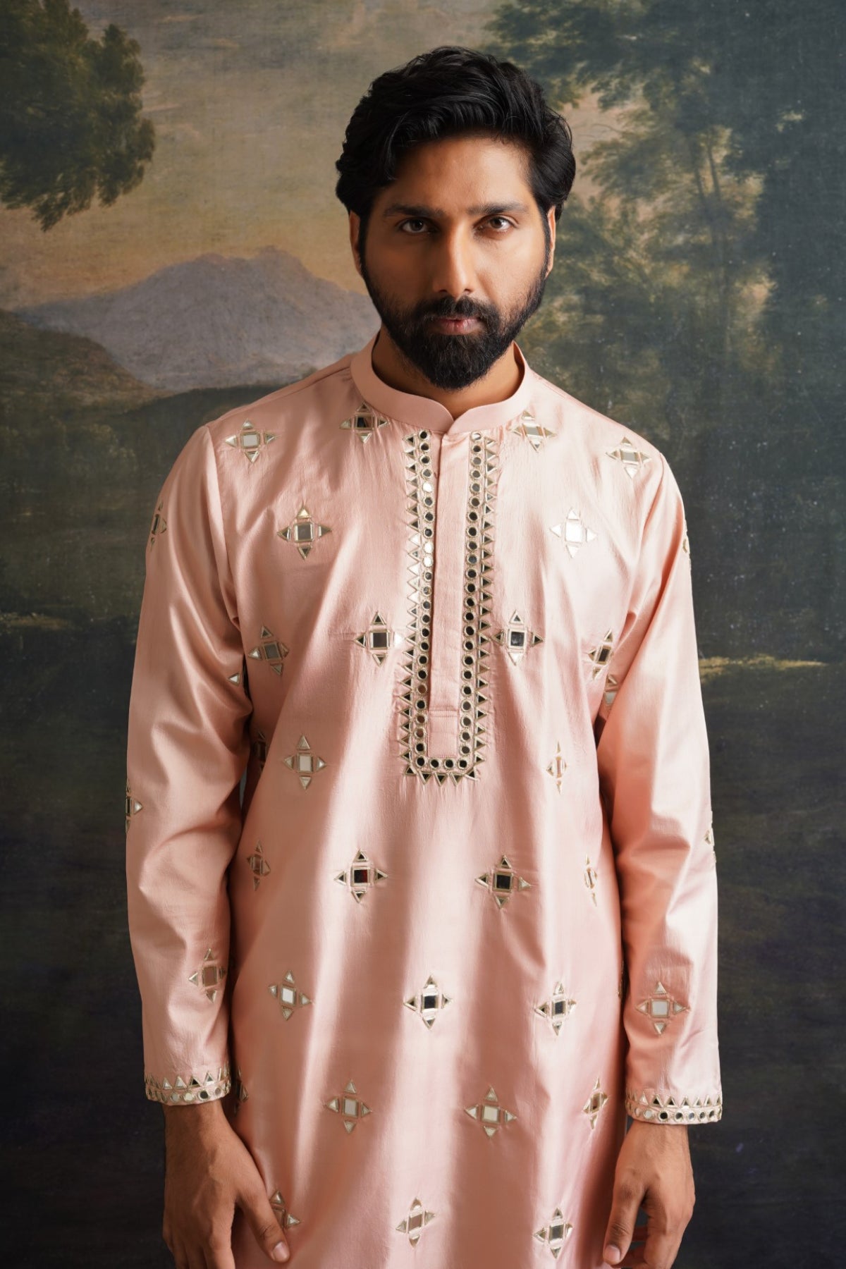 Vrik Rosewood Overall Hand Embroidered Mirror Work Kurta