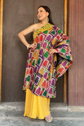 Kishori Shahane in the Hand-Embroidered Yellow Off-Shoulder Mirror Work Kurta with Sharara