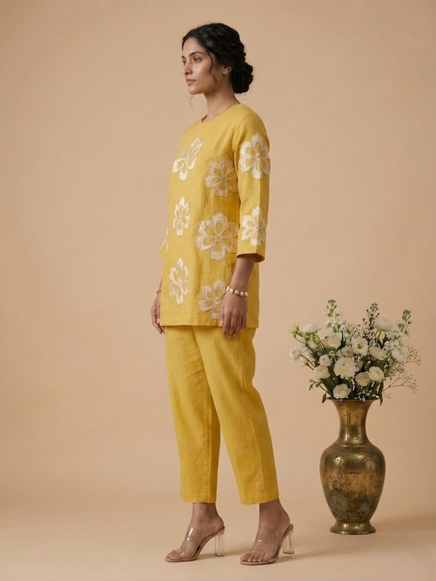 Citrus Muse Yellow Hand-Embroidered Cotton Co-ord Set