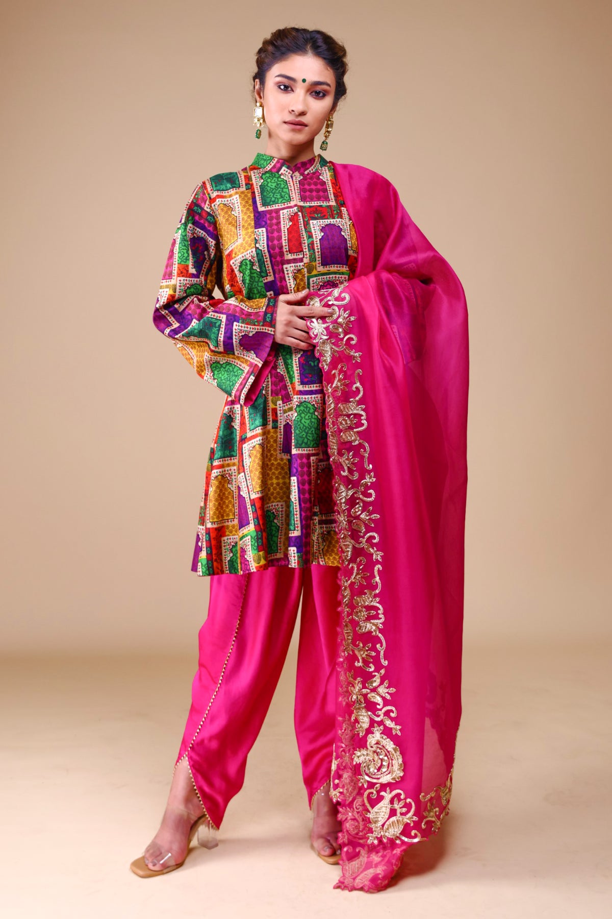 Zara Kalidar Kurti With Tulip Pants And Zardosi Dupatta Set