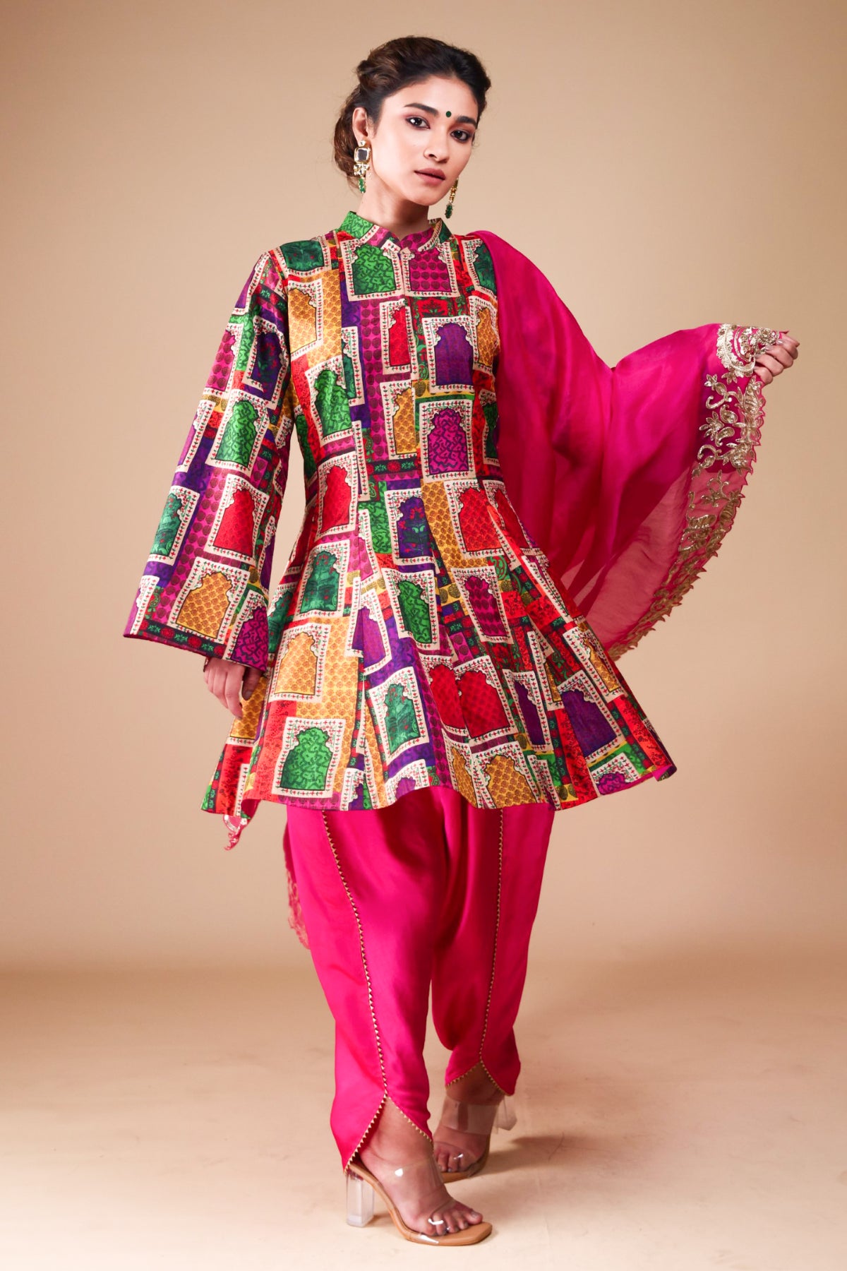 Zara Kalidar Kurti With Tulip Pants And Zardosi Dupatta Set