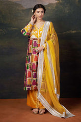 Hand-Embroidered Jharoka Print Yellow Kurta Set image 0