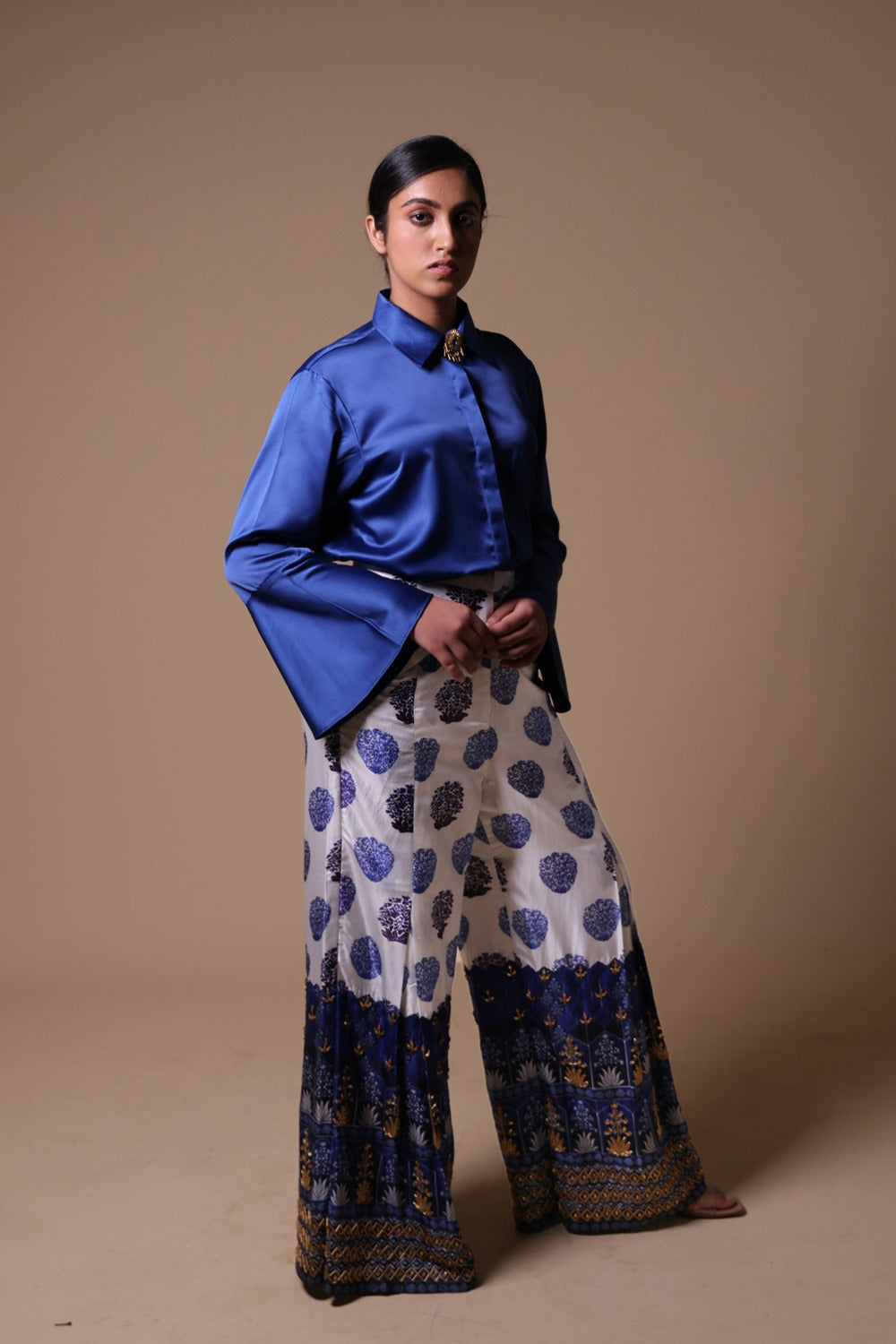 Hand Embroidered Flared Pants With Shirt image 3