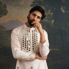 Golden sand Hand-Embellished Mirror Work Kurta Set image 2