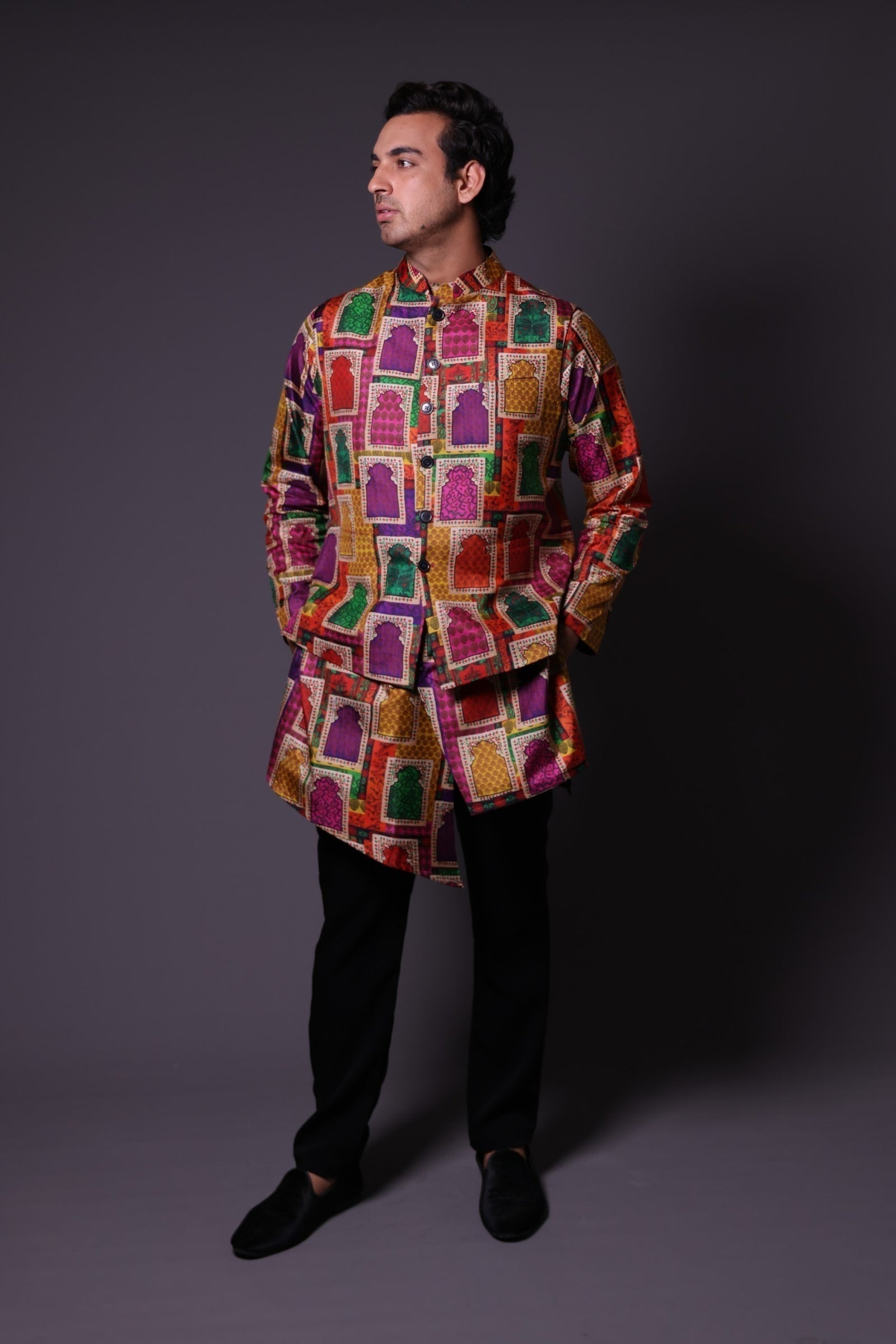Nehru Jacket With Asymmetrical Kurta And Pant image 1