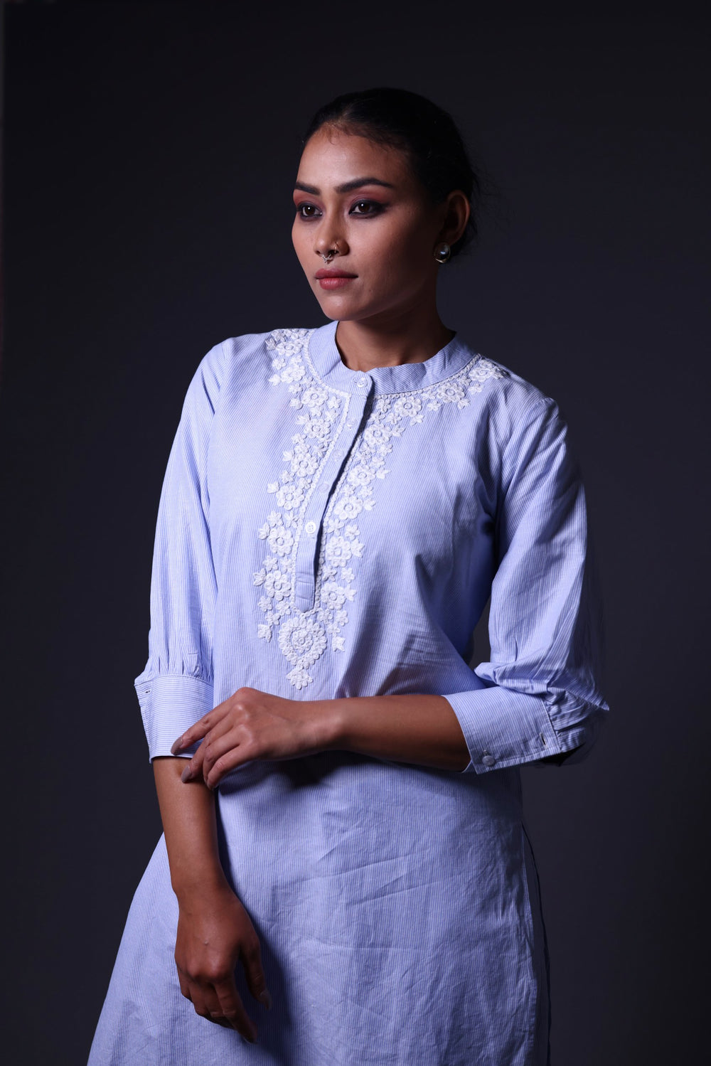 Blue and White Stripes Print Kurta with Palazzo image 5