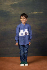 Blue Shirt with Buti Print Panel image 3