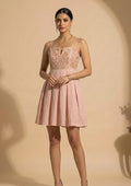 Evora - Beige Chanderi Cotton Flared Dress