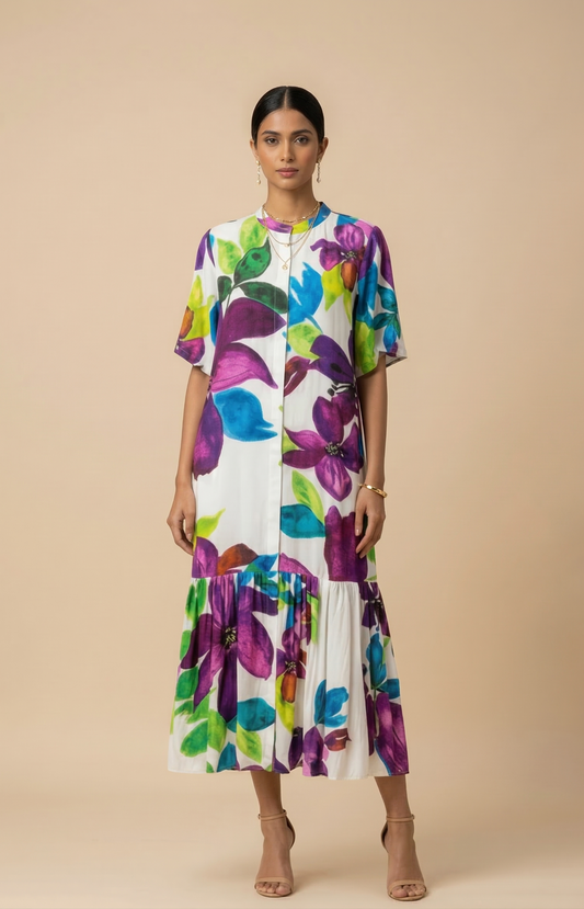 Calista — Embroidered Silk Shantoon Dress
