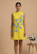 Lumina - Yellow Hand-Embroidered Floral Cotton Poplin Dress