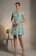 Elowen - Sage Green Embroidered Chanderi Cotton Mini Dress