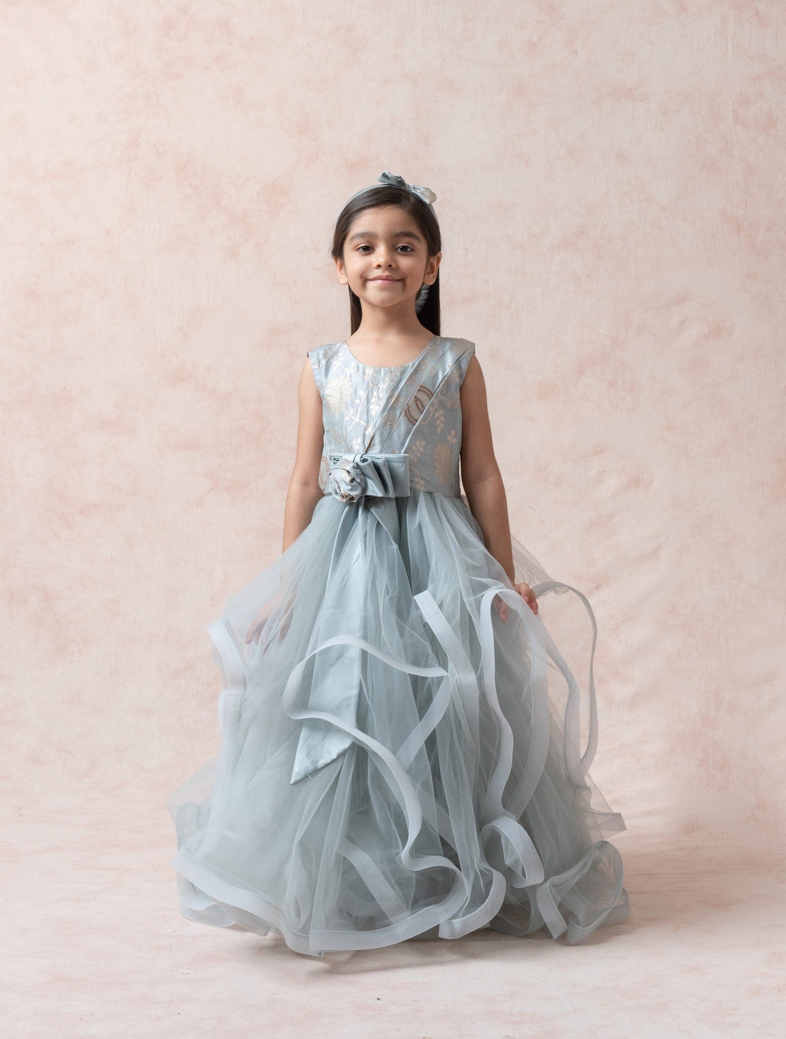 Brocade silk ruffle gown image 0