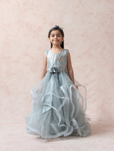 Brocade silk ruffle gown image 0