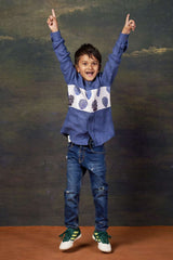 Blue Shirt with Buti Print Panel image 1