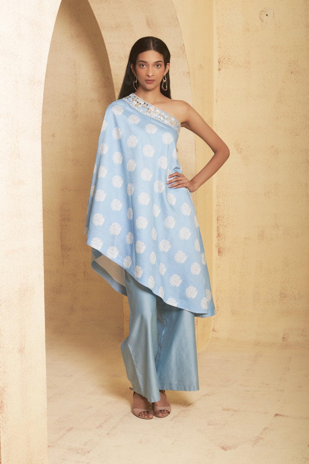Hand Embroidered Off shoulder tunic set image 3