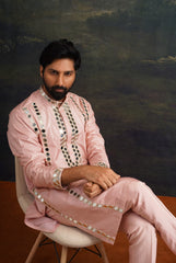 Clay pink full hand embroidered mirror work kurta set image 3
