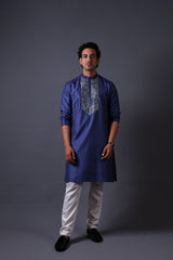 Frost grey gold fully hand embroidered mirror kurta set image 1