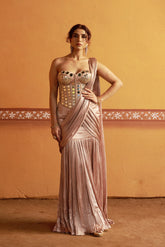 Hand embroidered corset with pleated pre draped saree image 0