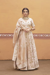Ivory gold jaal work fully embroidered lehenga with blouse and dupatta image 0