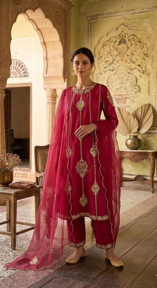 Fully Hand Embroidery Antique Zardozi work Kurta Set