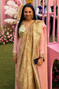 Blush Pink Hand-Embroidered Mirror Work Anarkali Set With Twin Dupatta