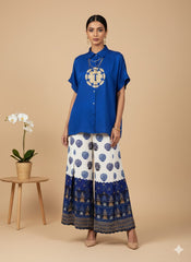 Hand Embroidered Flared Pants With logo shirt