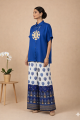 Hand Embroidered Flared Pants With logo shirt