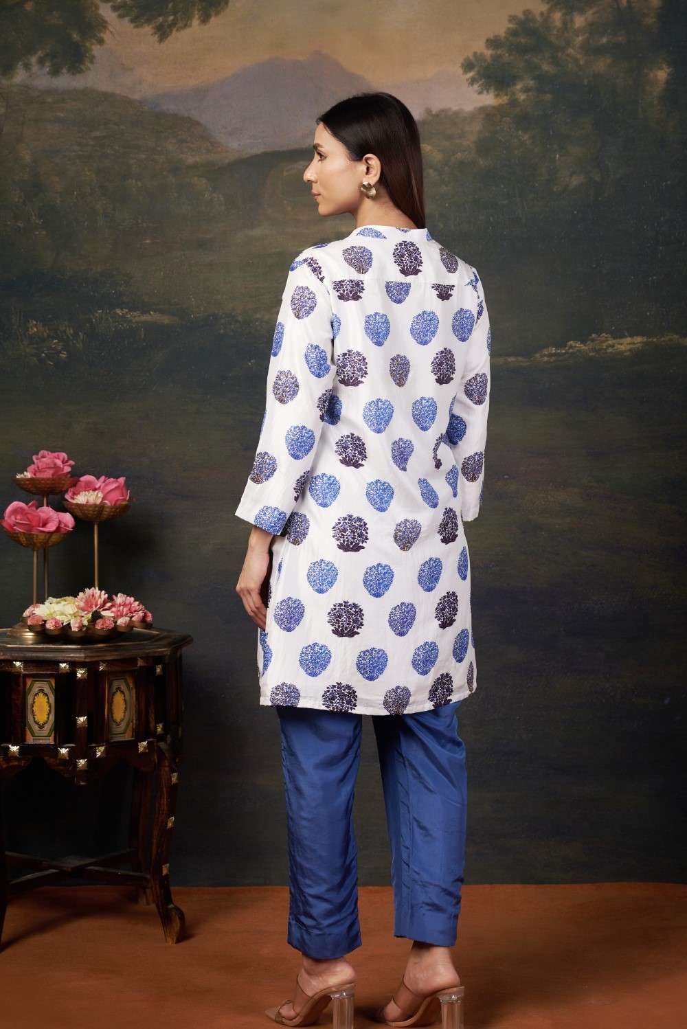 Hand Embroidered Pintuck Kurti With Pant image 2