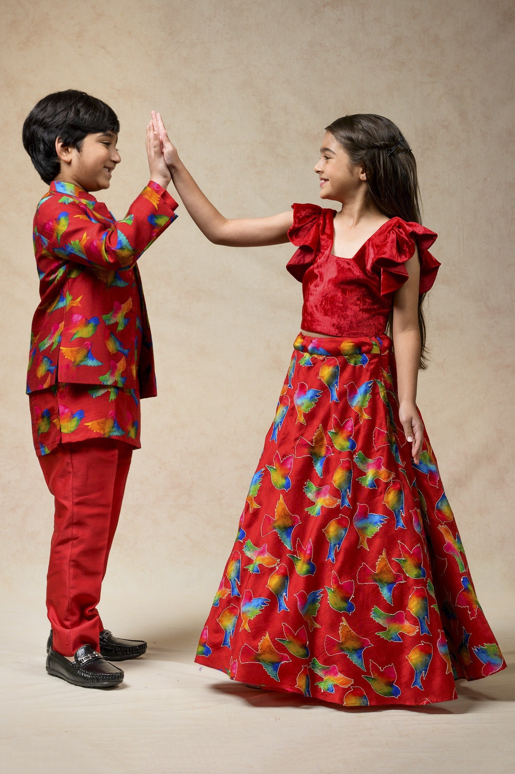 Hand Embroidered birds print twinning set for Mom + Daughter image 18